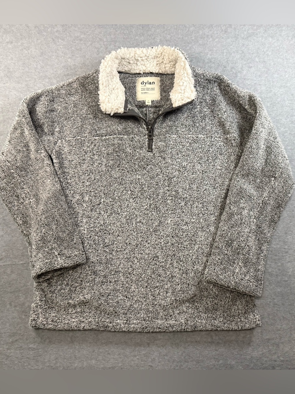 dylan Men's Gray Zip-Neck Sherpa-Trim Sweater
